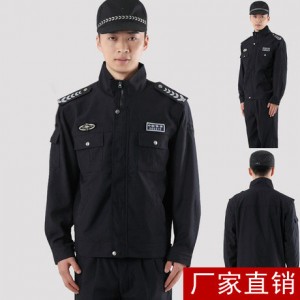 重慶黑色長袖工程服保安服套裝男保安夾克作訓服制服廠家批發直銷定做